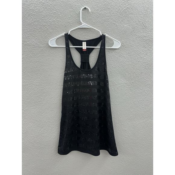 No Boundaries Womens Tank Top Size Medium Black Sequin Striped Racerback - Picture 1 of 9